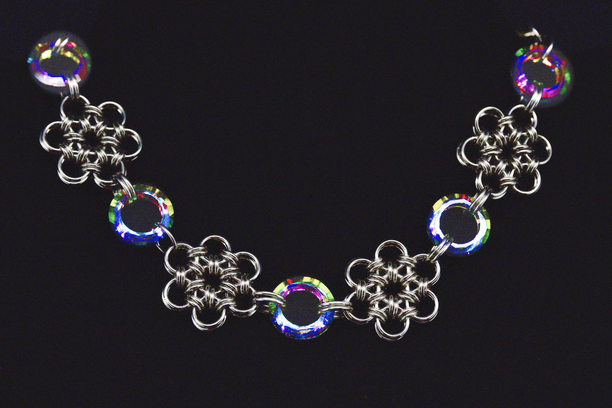 Flower and Crystal Chainmaille Necklace