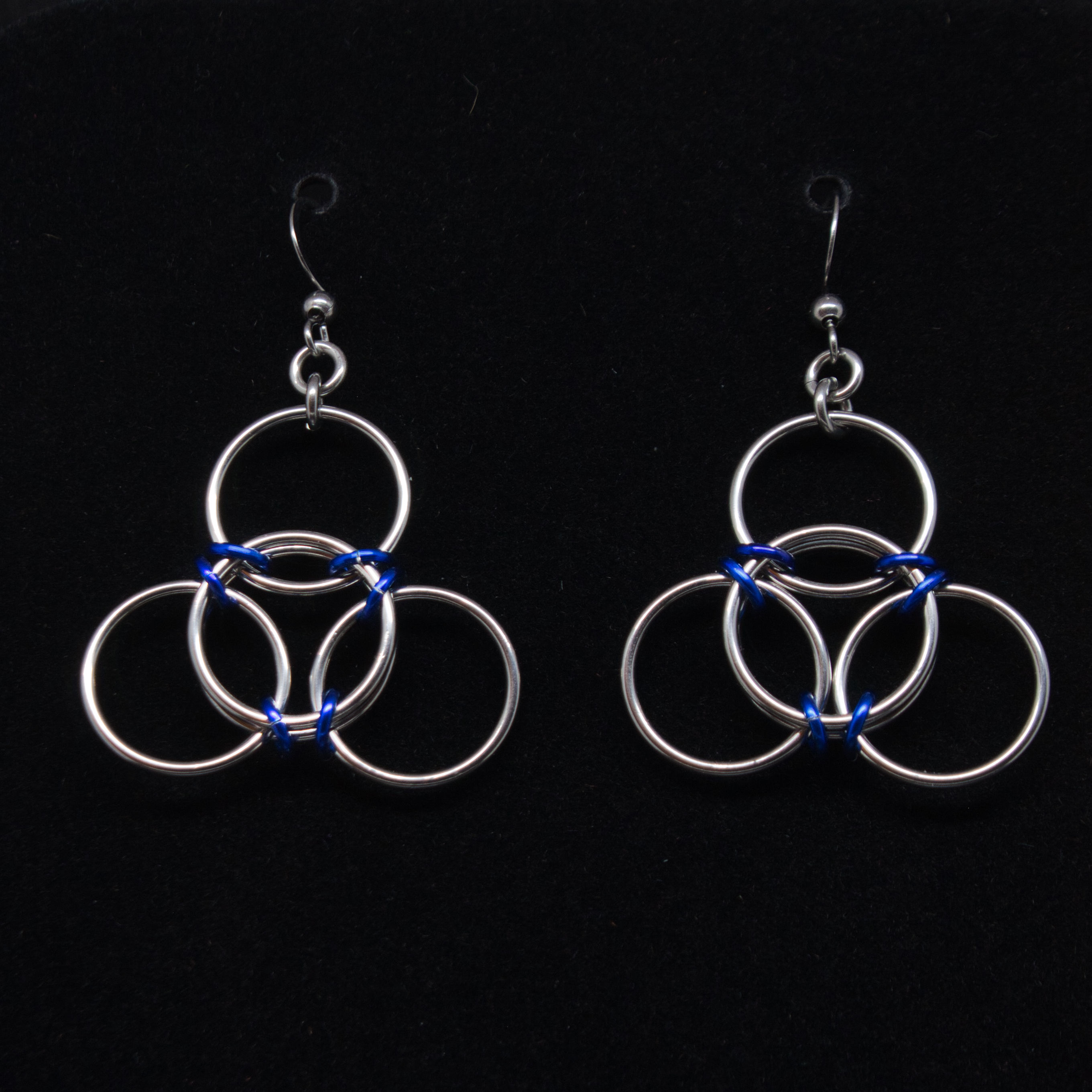 Stainless Steel and Blue Triangle Chainmaille Earrings