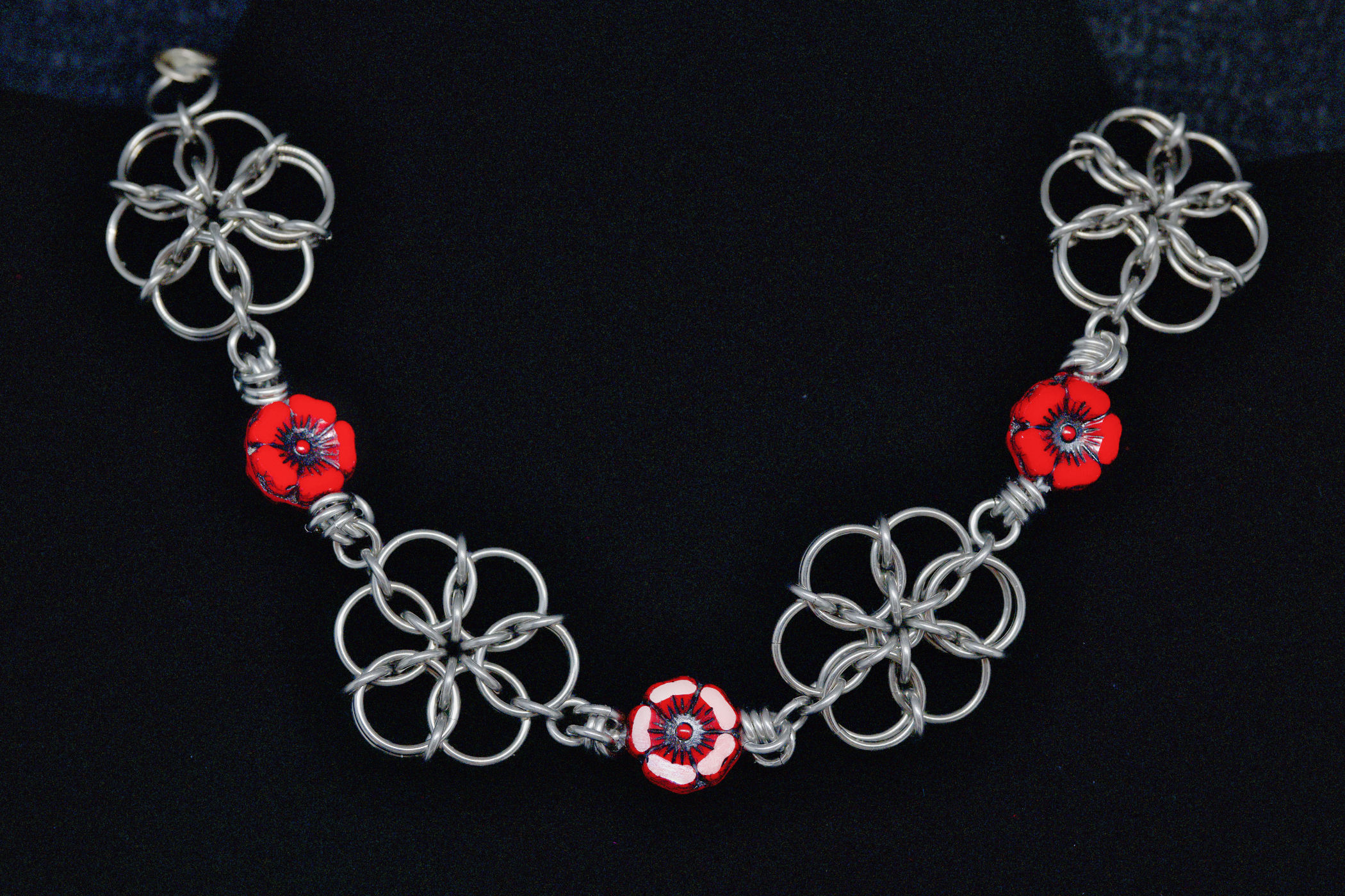 Red Flower Chainmaille Necklace