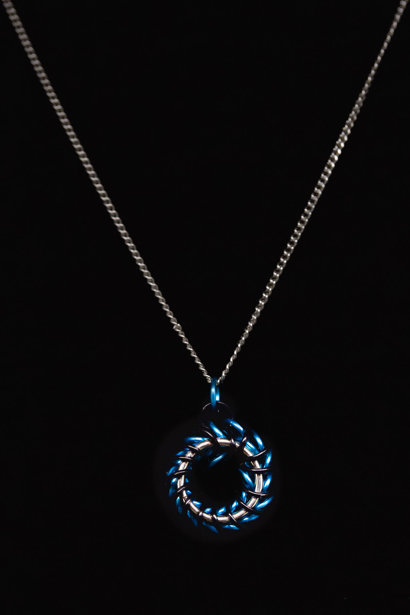 Teal and Black Spiral Chainmaille Necklace