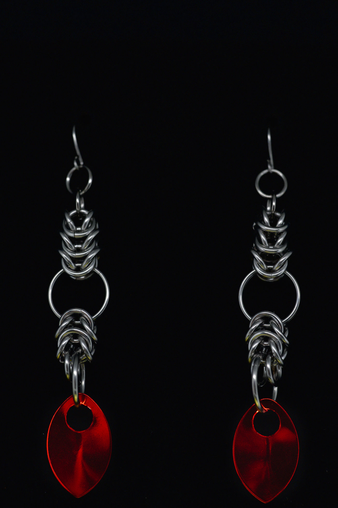 Box Chain and Red Scale Earrings