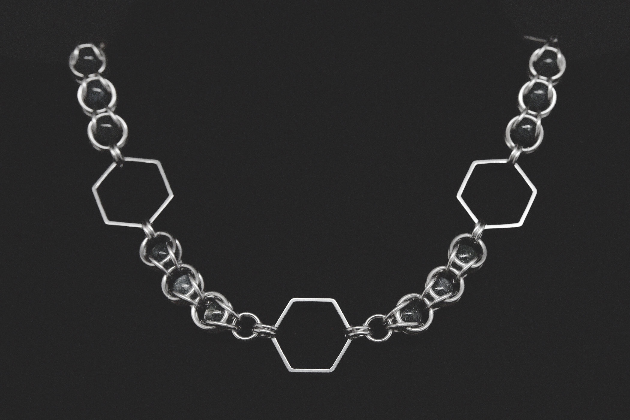 Captured Obsidian Chainmaille Necklace