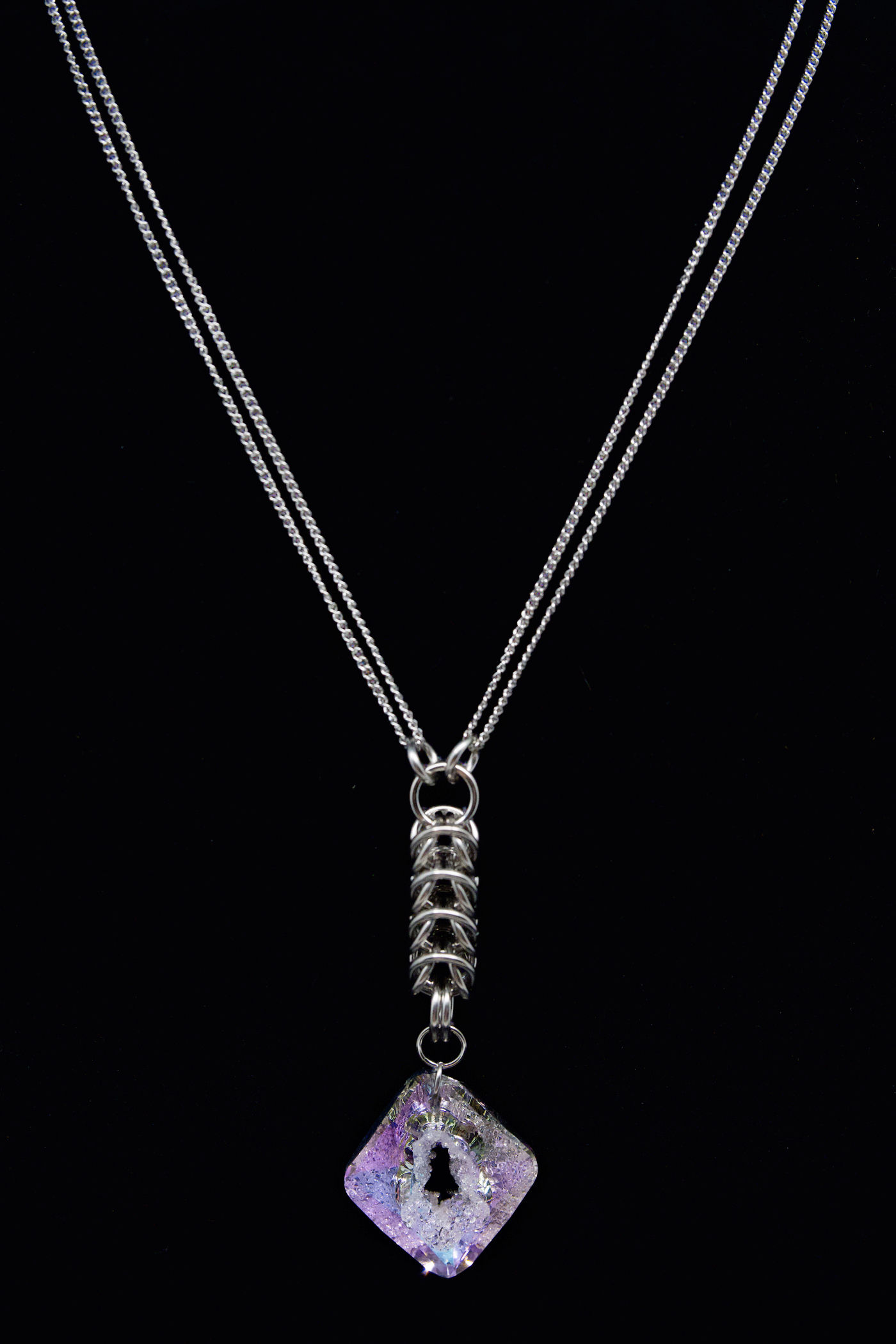 Purple Swarovski Crystal Box Chain Chainmaille Necklace