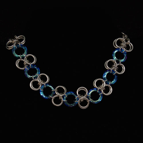Blue Crystal Ring Chainmaille Necklace