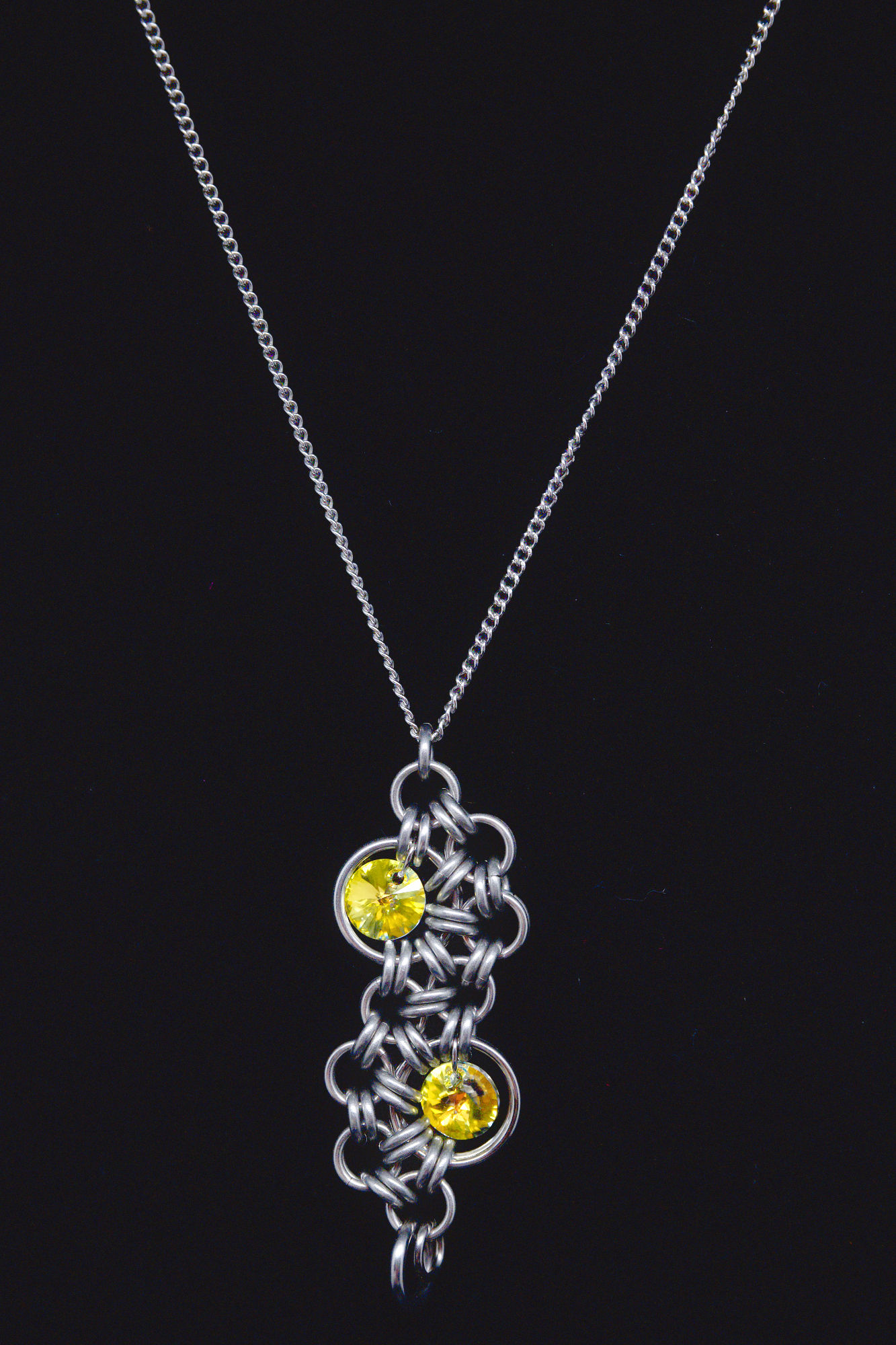 Yellow Crystal Stepping Stone Chainmaille Necklace