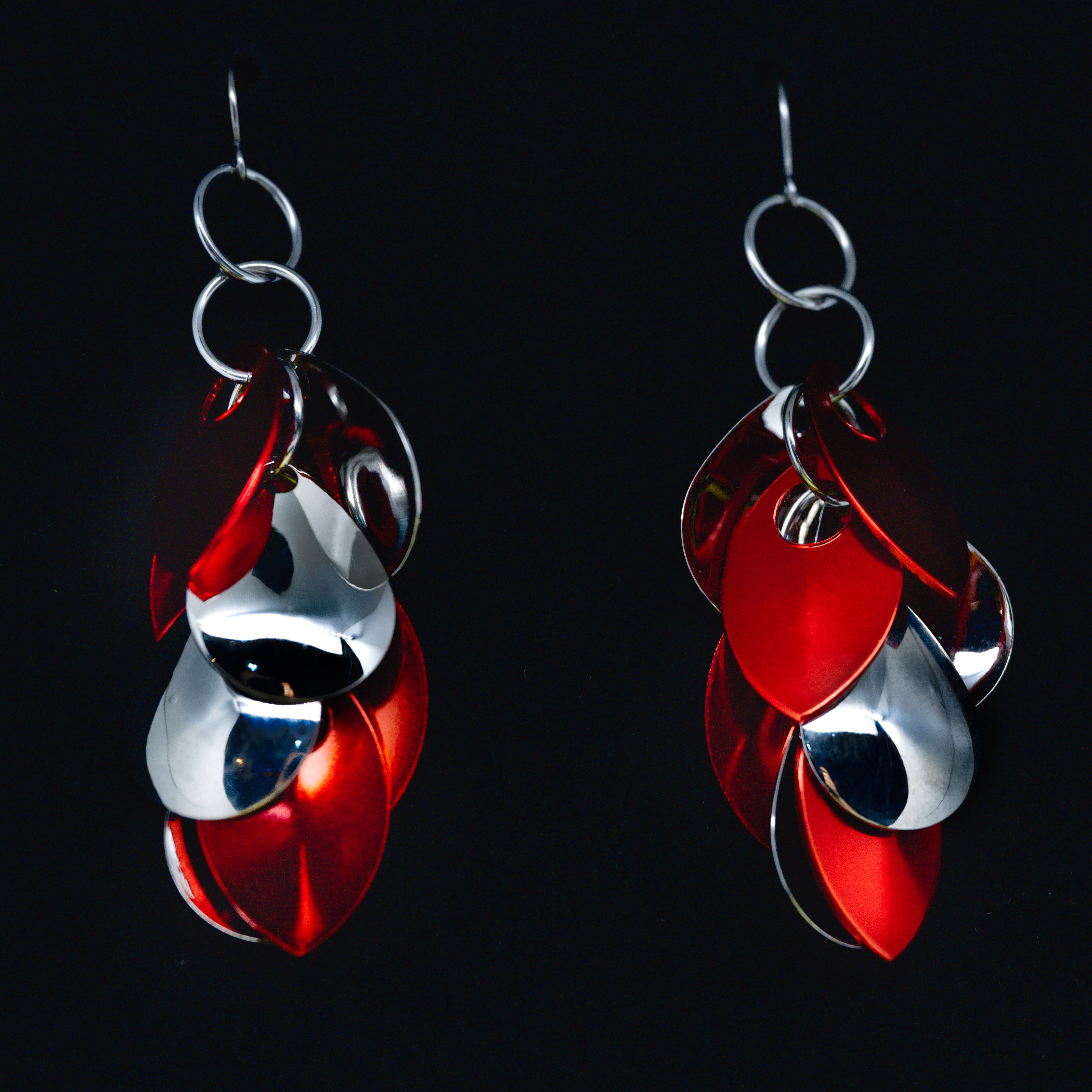 Red and Stainless Steel Scale Earrings