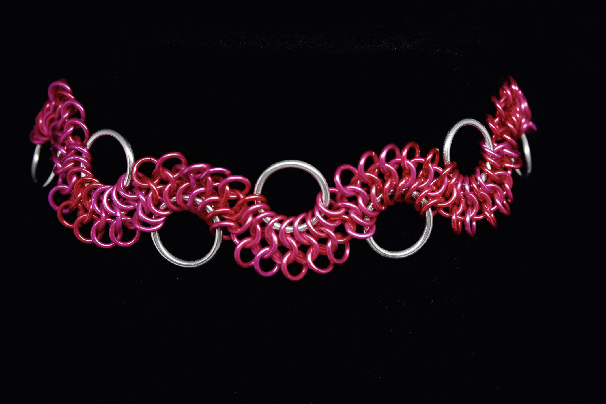 Hot Pink and Stainless Chainmaille Necklace