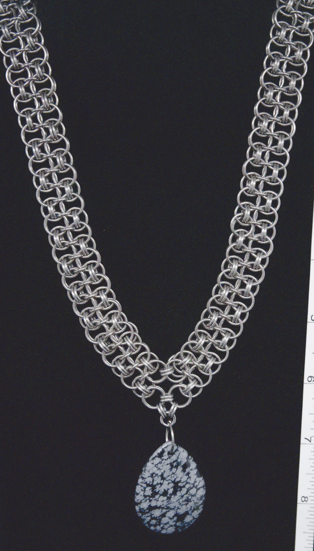Snowflake Obsidian Helm Chainmaille Necklace