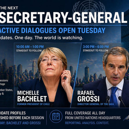 Day 1 candidates take the stage as public scrutiny begins in the race for the next U.N. Secretary-General: Michelle Bachelet in the morning, Rafael Grossi in the afternoon. ATN News coverage starts before the first gavel.