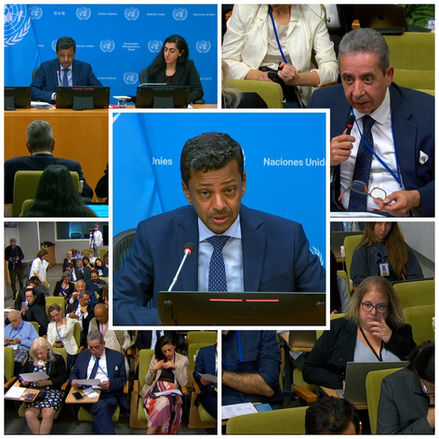 Bahrain’s U.N. Ambassador Jamal Fares Alrowaiei speaks to reporters at U.N. headquarters on April 1, 2026, as journalists question him on Iran, the Strait of Hormuz, Lebanon and the lack of a clear regional path to de-escalation.