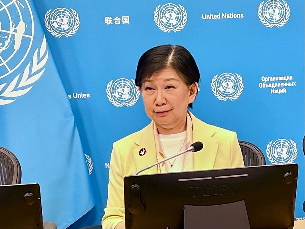 U.N. disarmament chief Izumi Nakamitsu briefs reporters at U.N. headquarters ahead of the 11th Review Conference of the Parties to the Treaty on the Non-Proliferation of Nuclear Weapons, scheduled to open April 27, 2026, in New York.