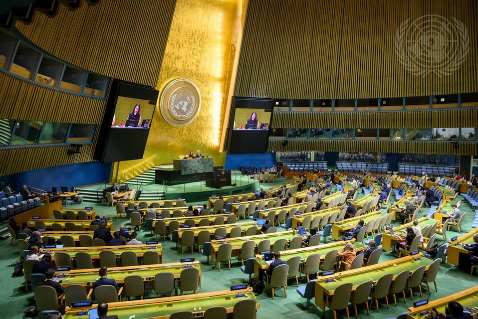 The U.N. General Assembly meets on April 16, 2026, to examine the Russian and Chinese vetoes blocking a Security Council resolution on protecting international navigation through the Strait of Hormuz.