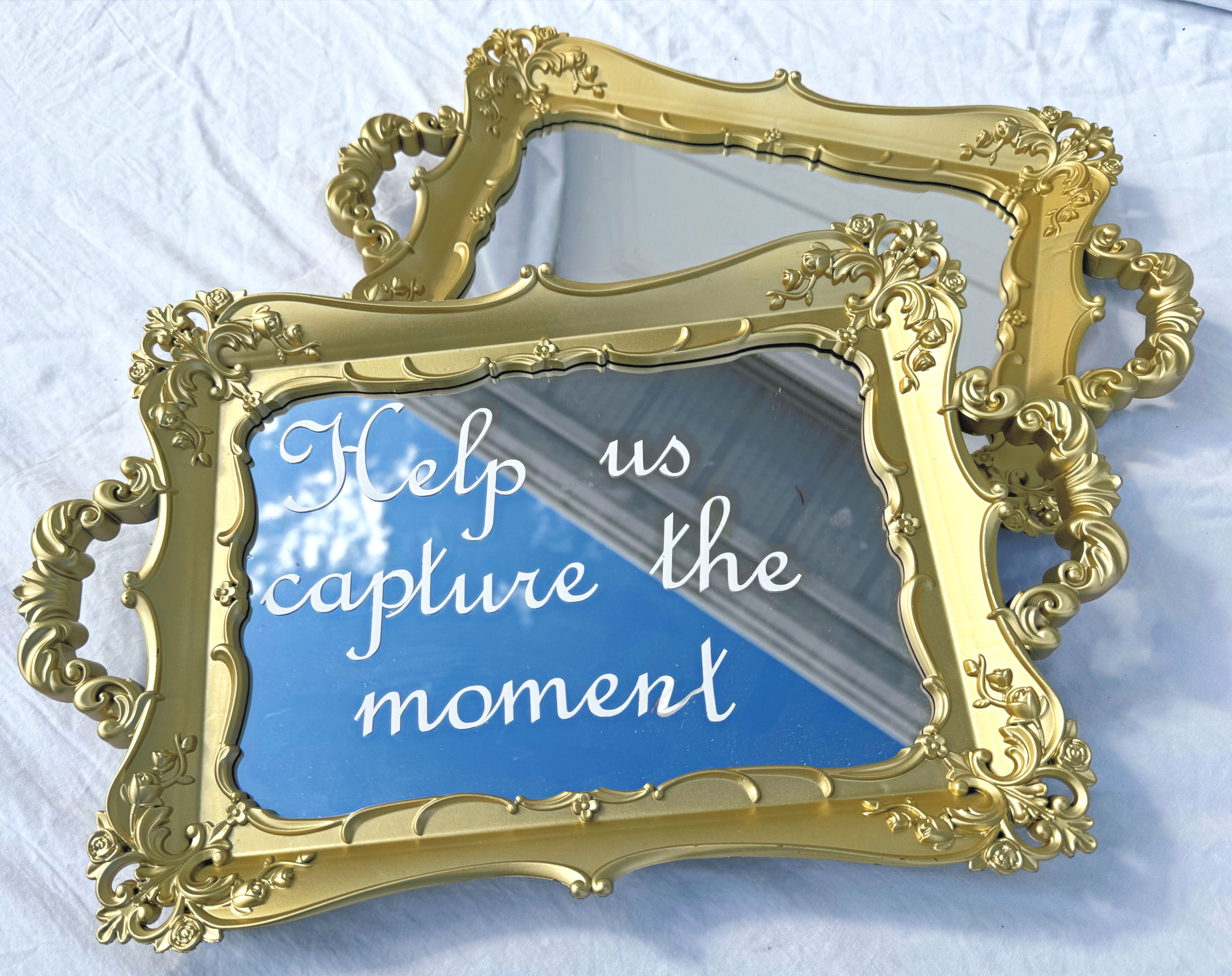 Antique Gold Mirror Trays - Set of 2