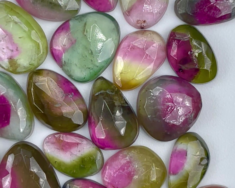 Thumbnail: Watermelon Tourmaline Cabochon Rose Cut - 10.6 x 7.6 mm