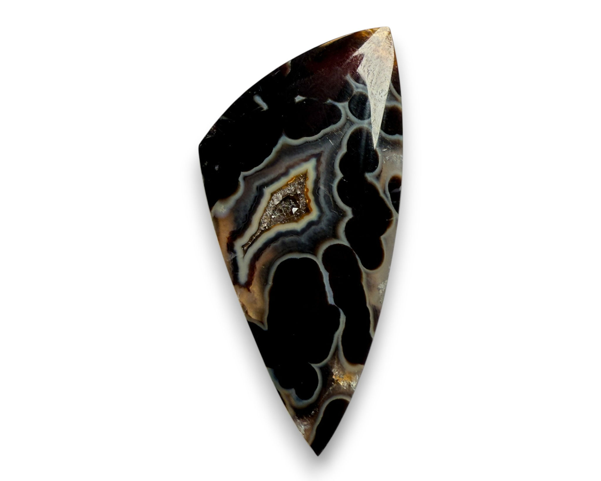 Orbicular Plume Agate with Druzy Pocket - 45.6 x 21.8 x 5.1 mm