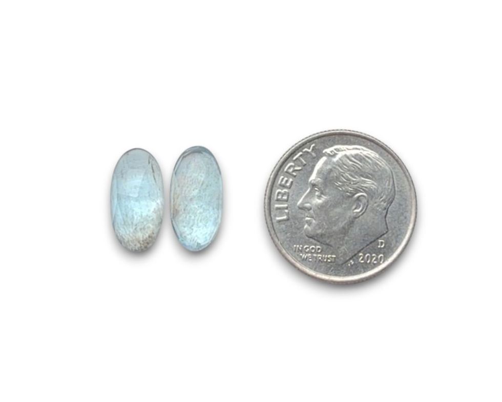 Thumbnail: Moss Aquamarine Elongated Oval Cabochons Rose Cut - 12X6 mm