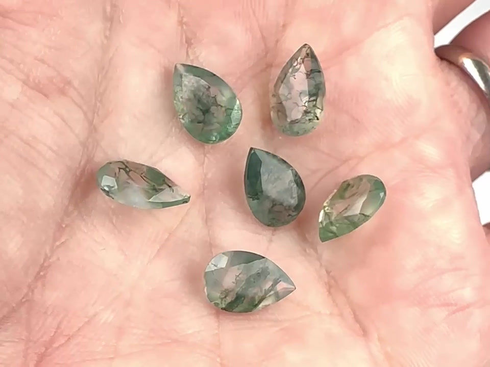 Thumbnail: Moss Agate Faceted Brilliant Cabochon - 9 x 6 mm Pear