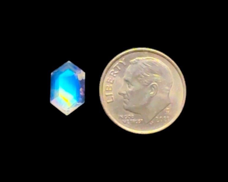 Thumbnail: Premium Rainbow Moonstone Flat Top Elongated Hexagon -  11 x 7 mm