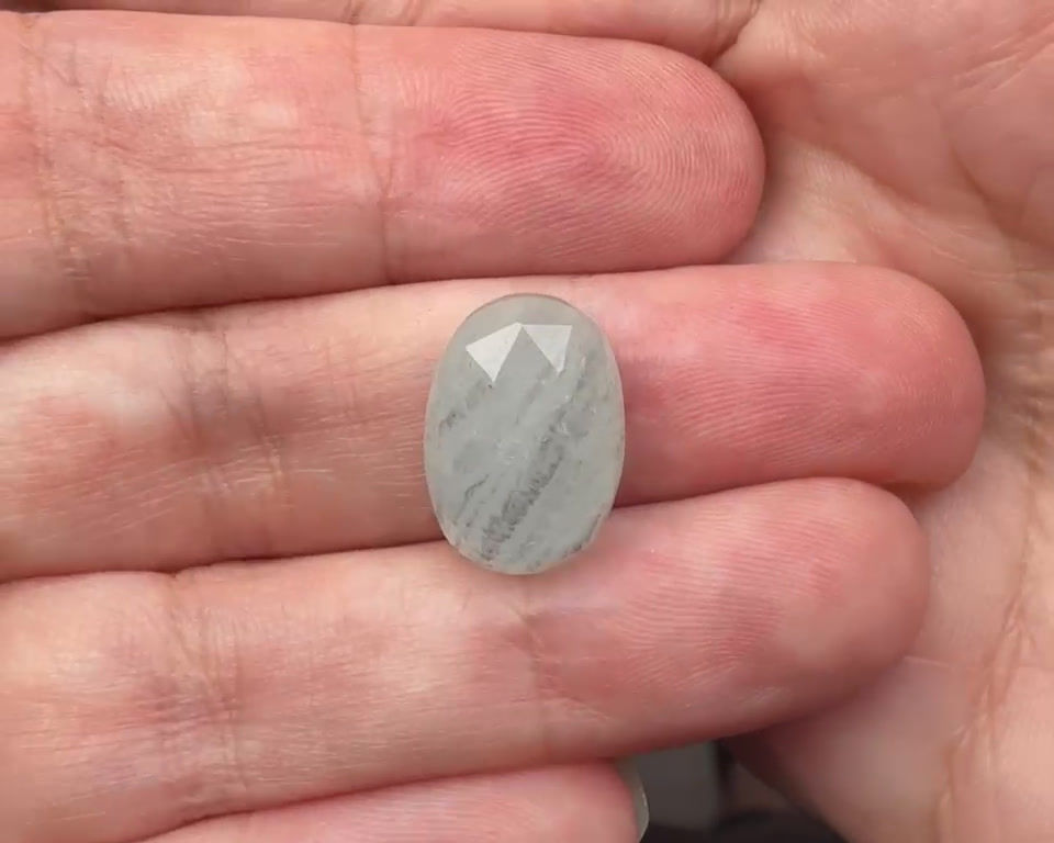 Thumbnail: Milky Aquamarine Cabochon Rose Cut - 15.5 x 11 x 7.3 mm