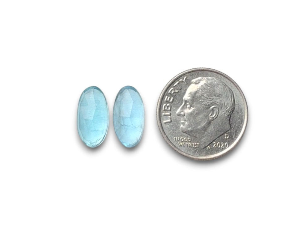 Thumbnail: Medium Blue Santa Maria Aquamarine Elongated Oval Cabochons Rose Cut - 12X6 mm