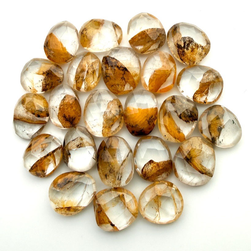 Thumbnail: Golden Healer Quartz Rose Cut Cabochons - 11 to 13 mm