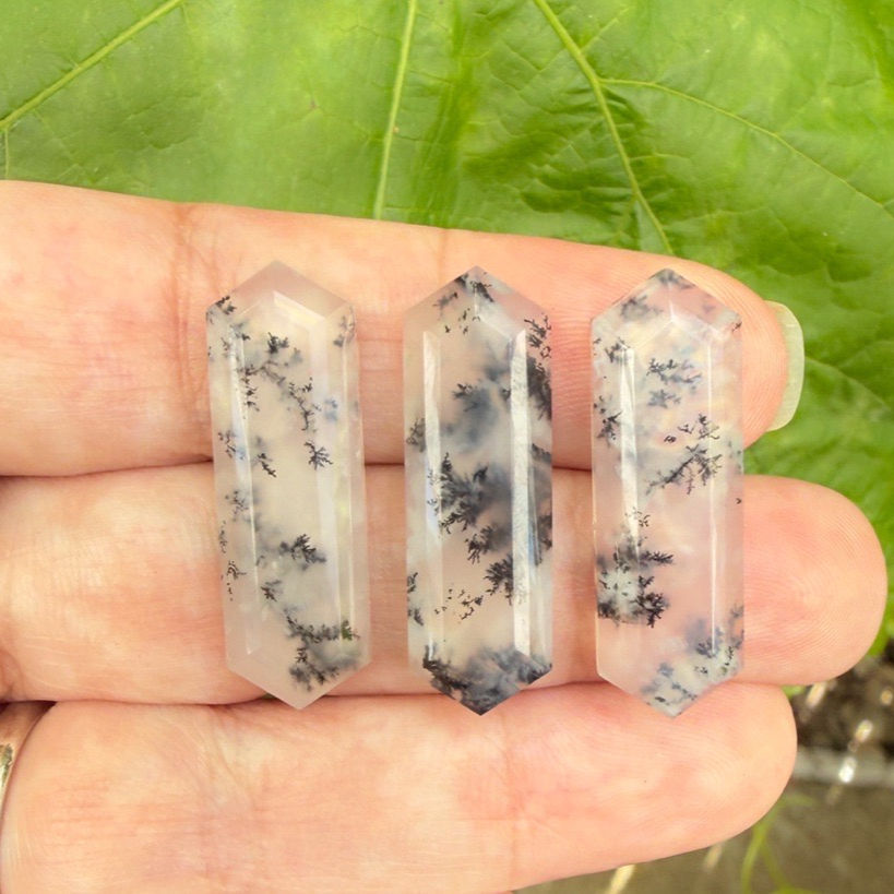 Thumbnail: Translucent Dendritic Opal Extra-Large Elongated Hexagon - 30 x 10 x 4.5mm