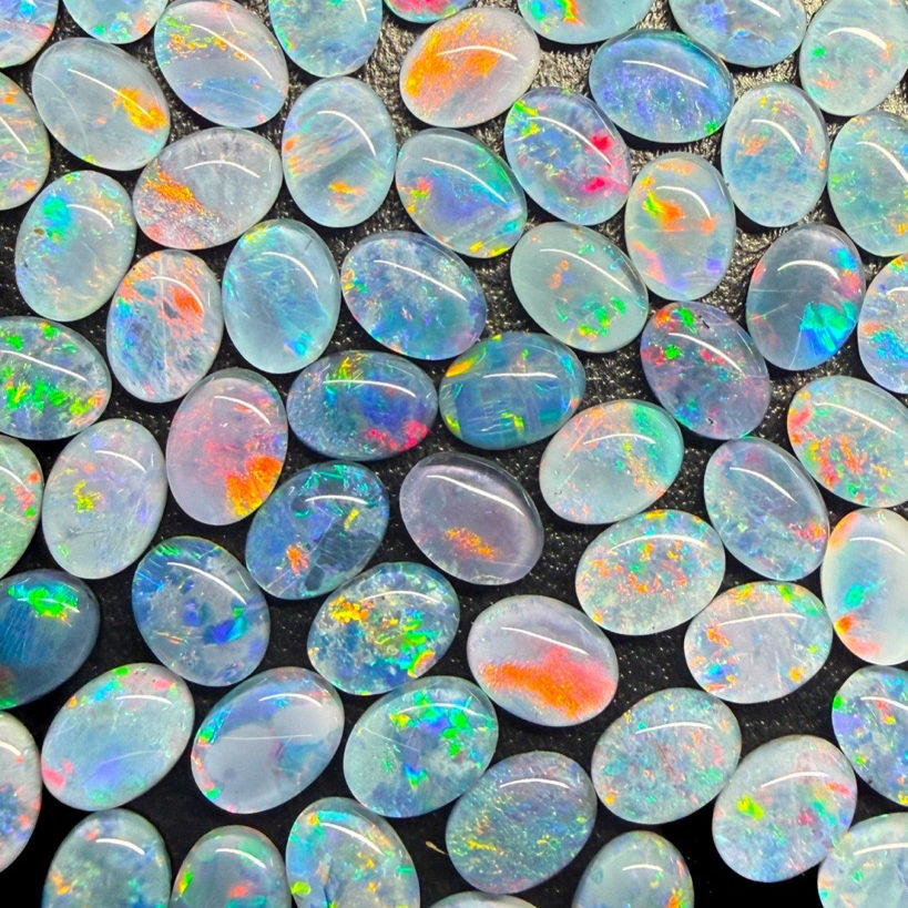 Thumbnail: Australian Opal Triplets Cabochons Smooth Cut - 8 x 6 mm