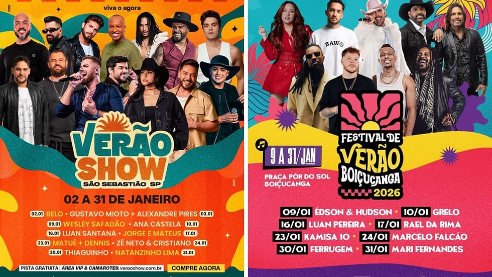 São Sebastião apresenta programação do Verão Show 2026 com shows de Jorge e Mateus, Ana Castela, Luan Santana e outros artistas