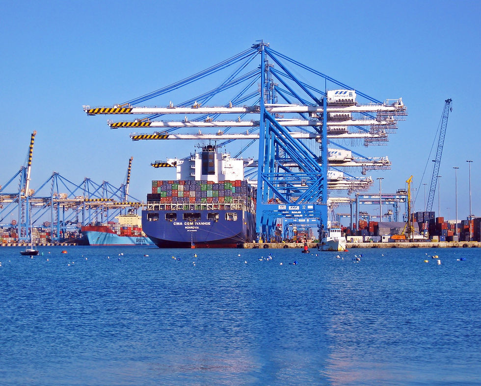 Cargo Ship on Ocean unloading load