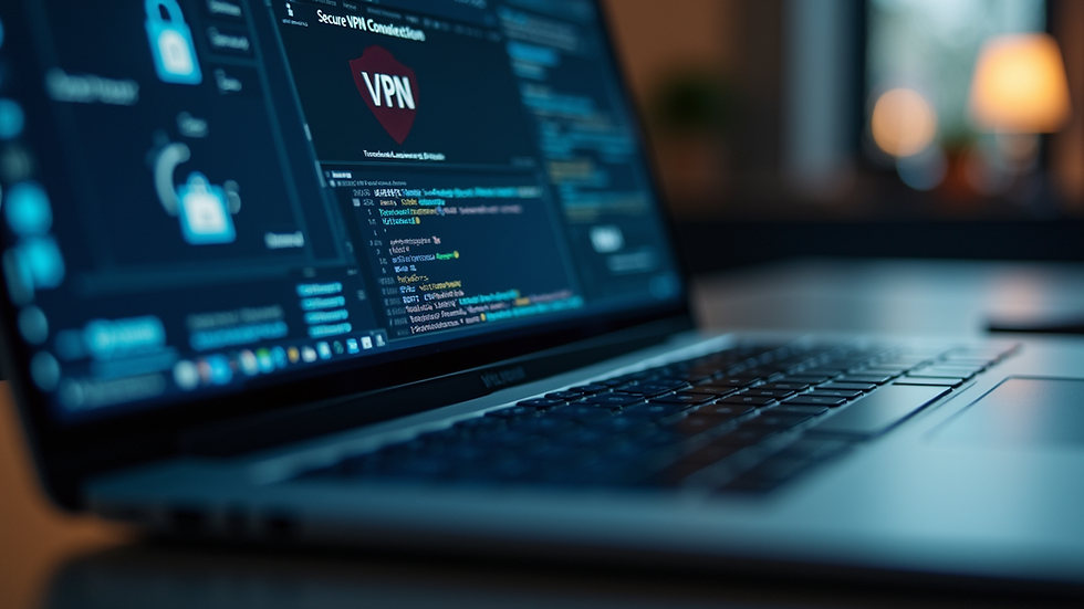 Eye-level view of a laptop displaying a secure VPN connection interface