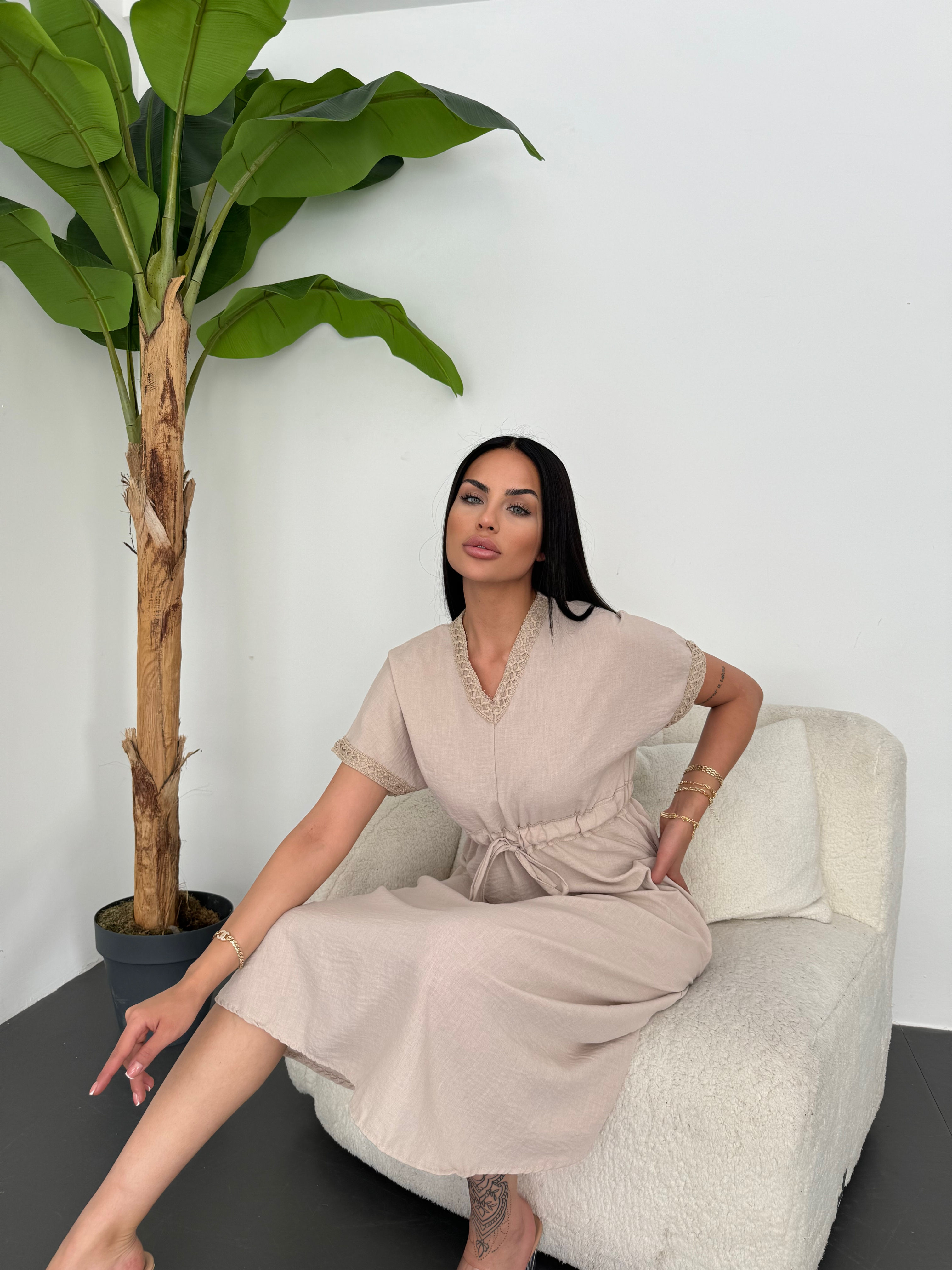 GÜPÜRLÜ KETEN ELBİSE