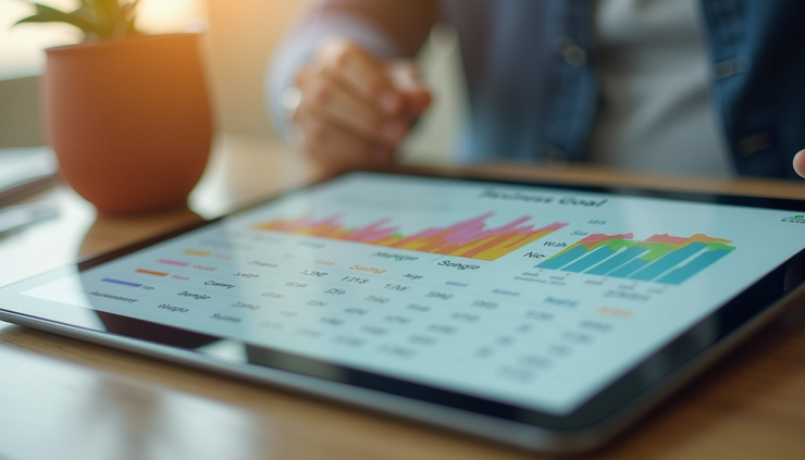 Close-up view of tablet showing savings goal progress in a finance app