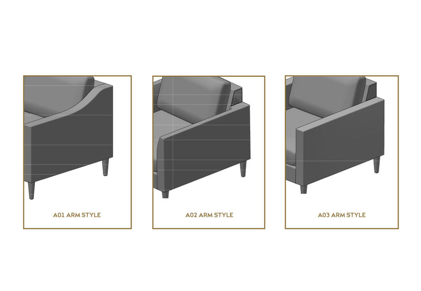 3 arm style options for the customizable Tribeca mid-century modern sectional