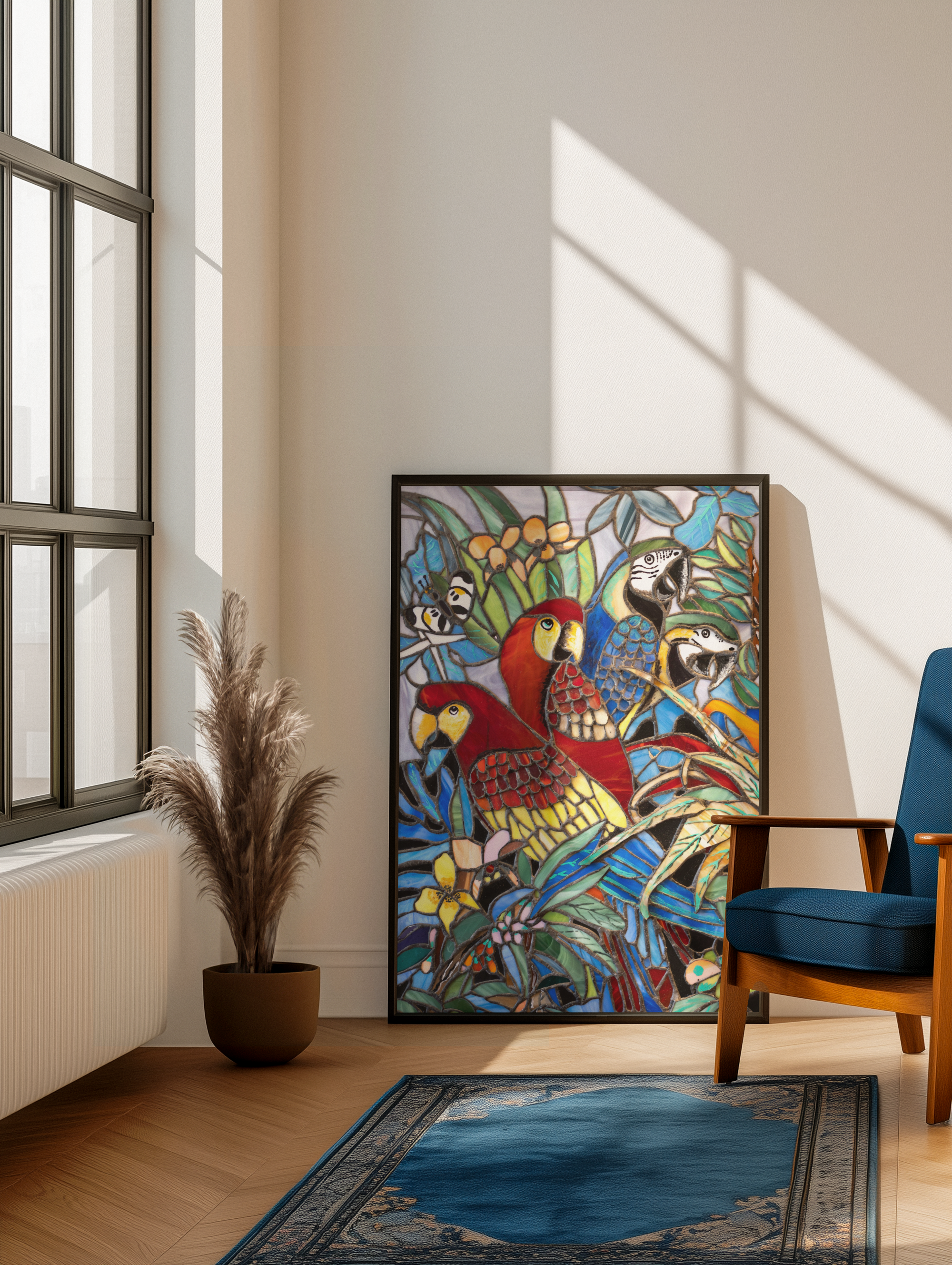 Tropical Parrots StainedWall Art print, Framed | canvas print