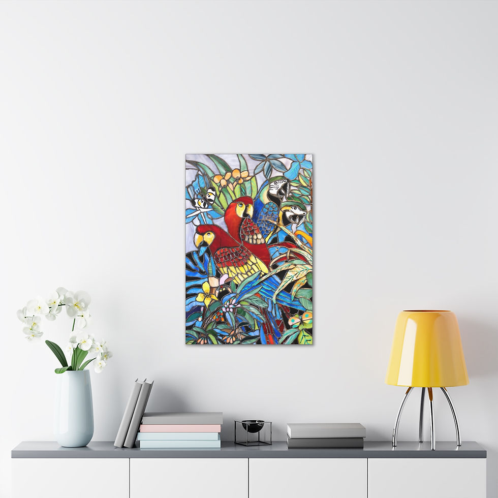 Thumbnail: Tropical Parrots  Stained Glass Wall Art print -0.75'' thick canvas | canvas