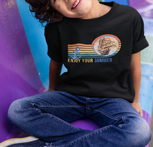 A kid waring a T-shirt of Ship at sea collection