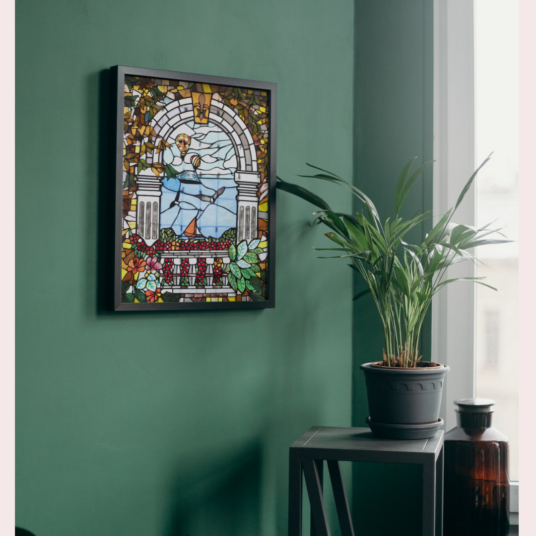 Balcony Harbor View stained glass  Mosaic Wall Art print, Framed