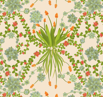 Succulent and vine surface pattern inspired by Mediterranean gardens, created by WanderingModa
