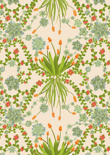 Succulent and vine surface pattern inspired by Mediterranean gardens, created by WanderingModa