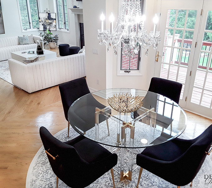 Glam open living/dining room
