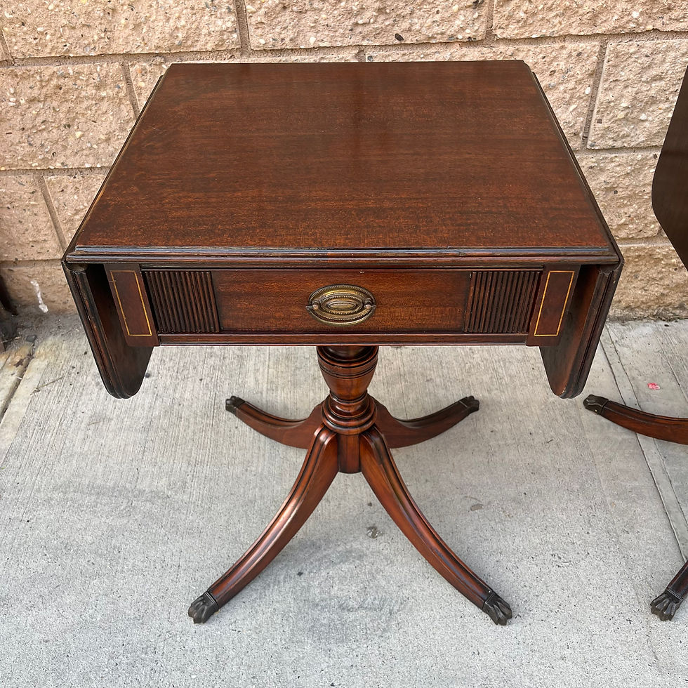 Thumbnail: Pair of mahogany drop leaf nightstands