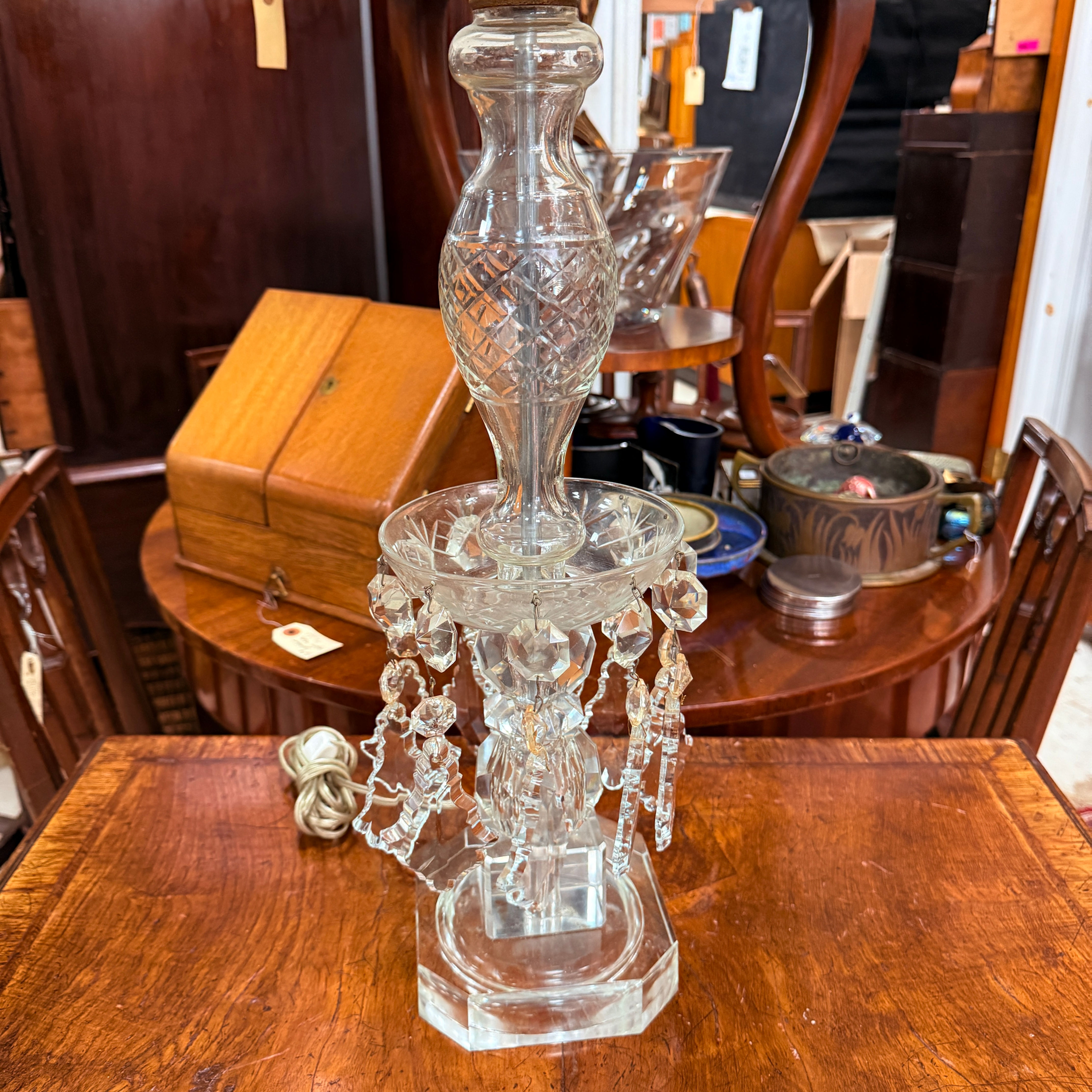Antique Cut Crystal Lamp With Prisims