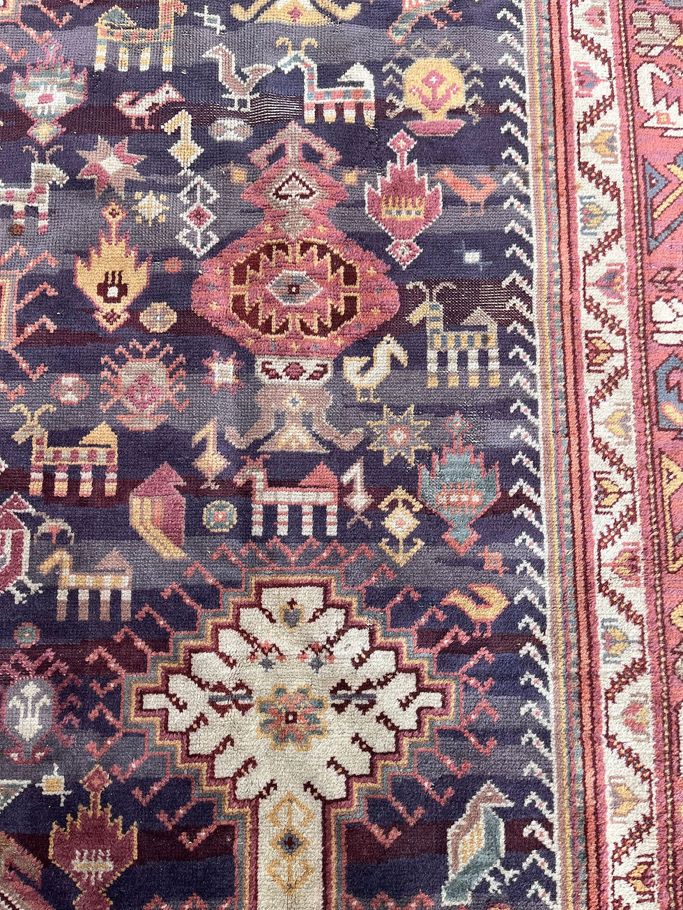 Thumbnail: R150 7'9 x 11'3 Orange on navy field tribal style carpet