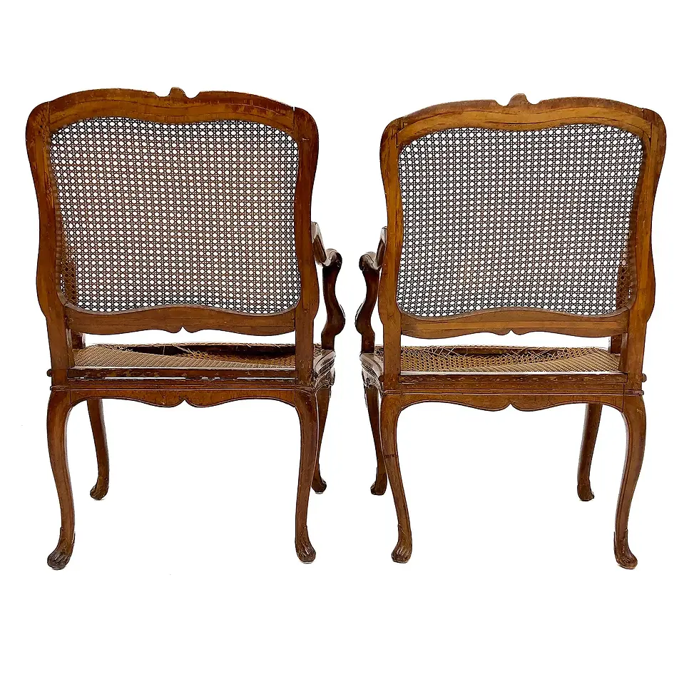 Thumbnail: A Pair of 19th-Century French Louis XV Style Caned Bergères and a Contemporary O