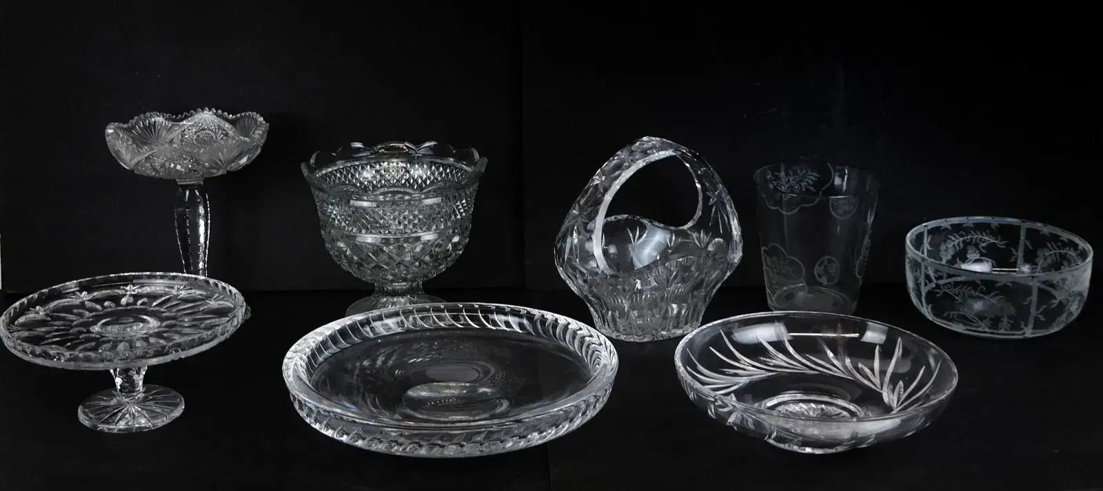 Group of 7 Glass & Crystal Serving Items