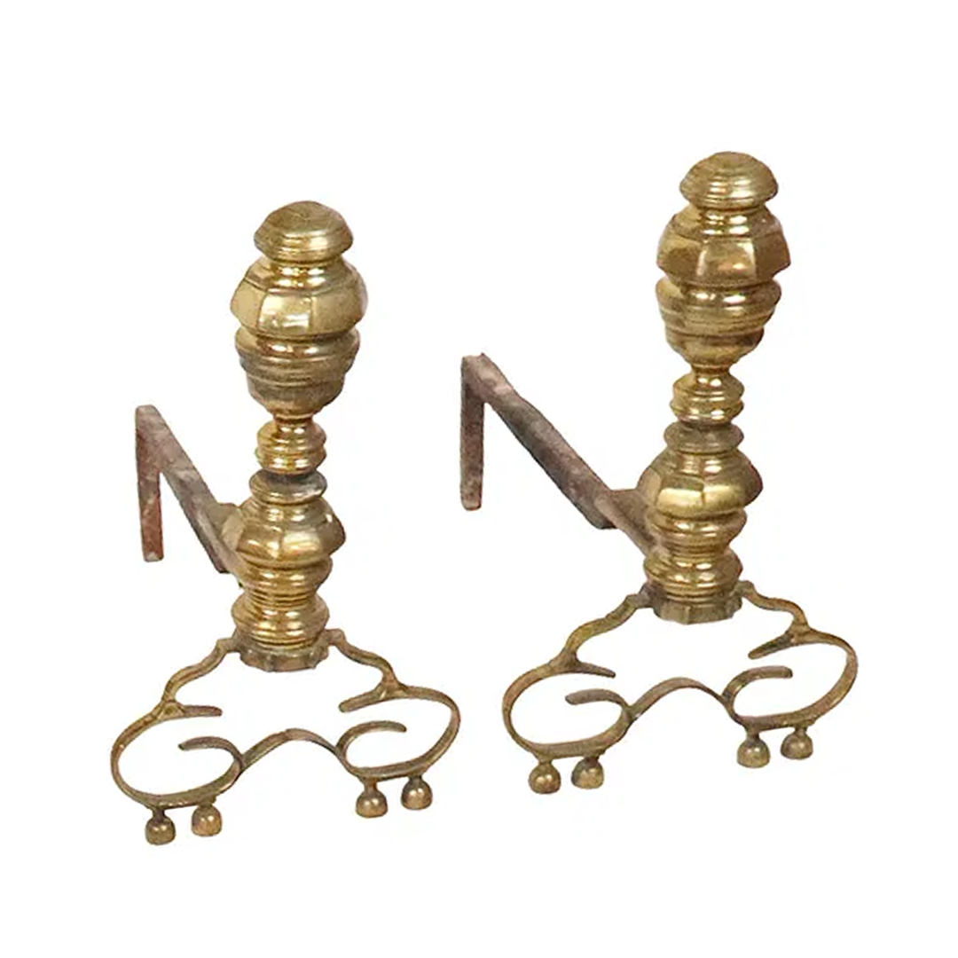 Pair of Vintage Brass Andirons