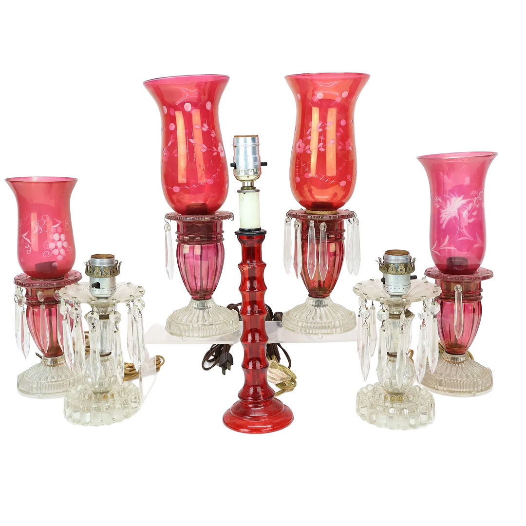 Set of Four Antique Cranberry Glass Lusters