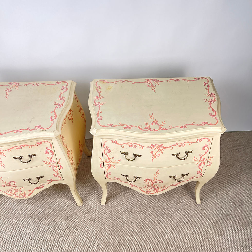 Thumbnail: Pair of Pink and Ivory Painted Bombe Chests 300