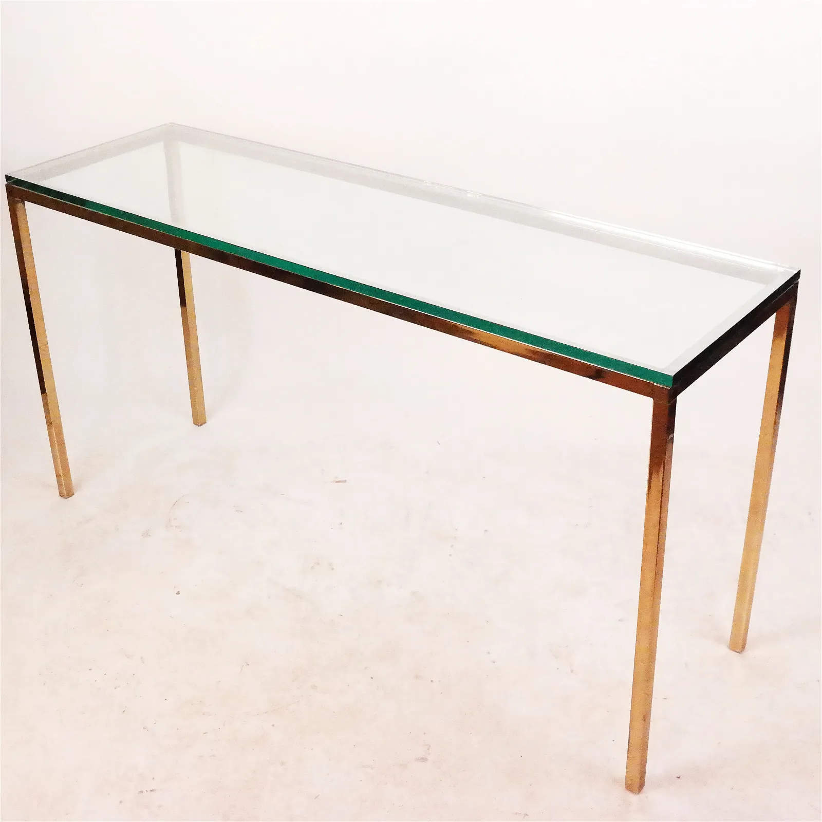 Thumbnail: Polished Brass Glass Top Modern Parsons Table