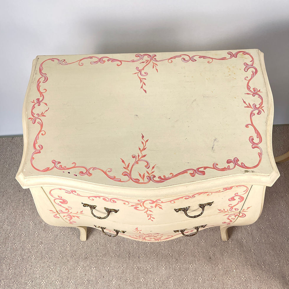 Thumbnail: Pair of Pink and Ivory Painted Bombe Chests 300